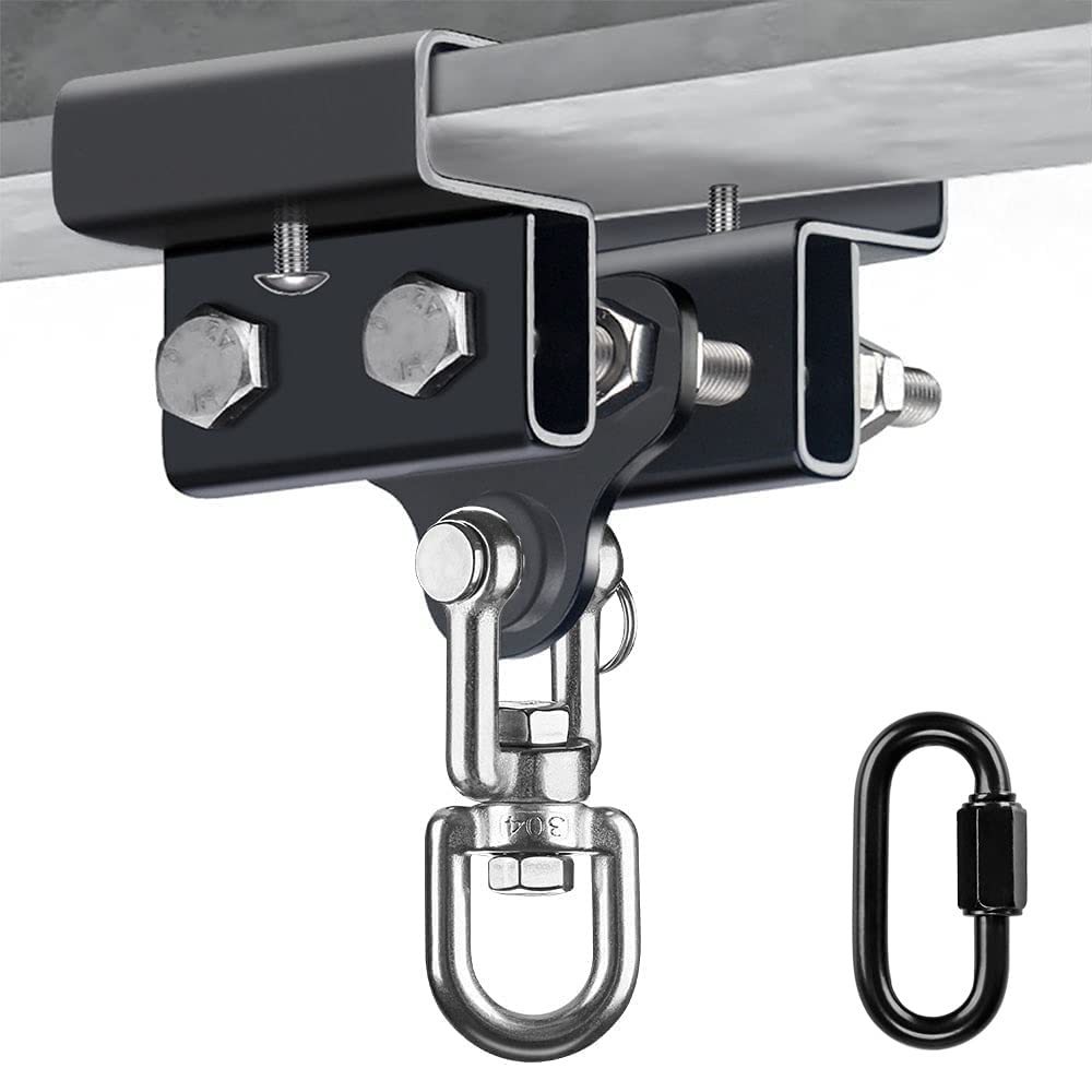 BeneLabel hanger front view mounted on beam showing sturdy grip and secure mount