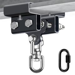 BeneLabel hanger front view mounted on beam showing sturdy grip and secure mount