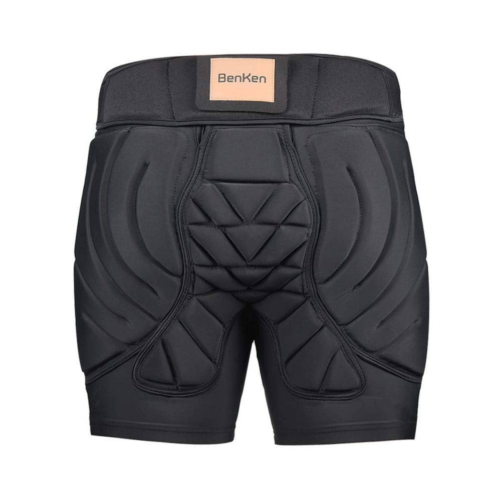 BenKen front view protective shorts showing pad layout and secure fit for comfort