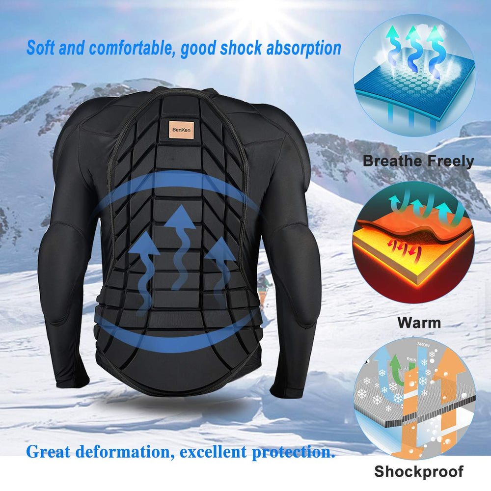BenKen shoulder and elbow pad detail showing reinforced cushioning benefits