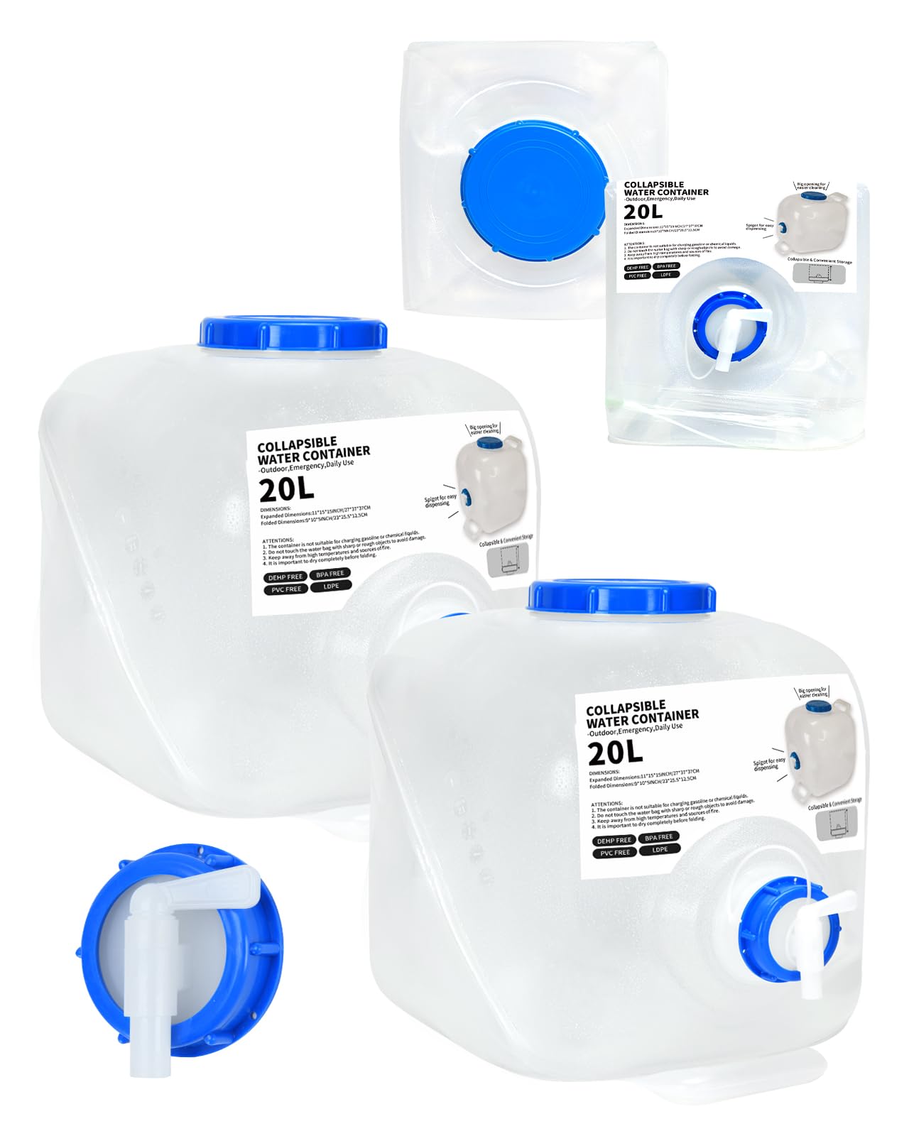 BEOZINZ front view of two collapsible jugs showing handles and cap, portable storage benefit