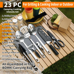 Berglander cutlery and plastic dishes arranged for four offering complete dining convenience