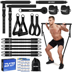 BesBiu pilates bar kit front packed showing complete set and box benefit portability