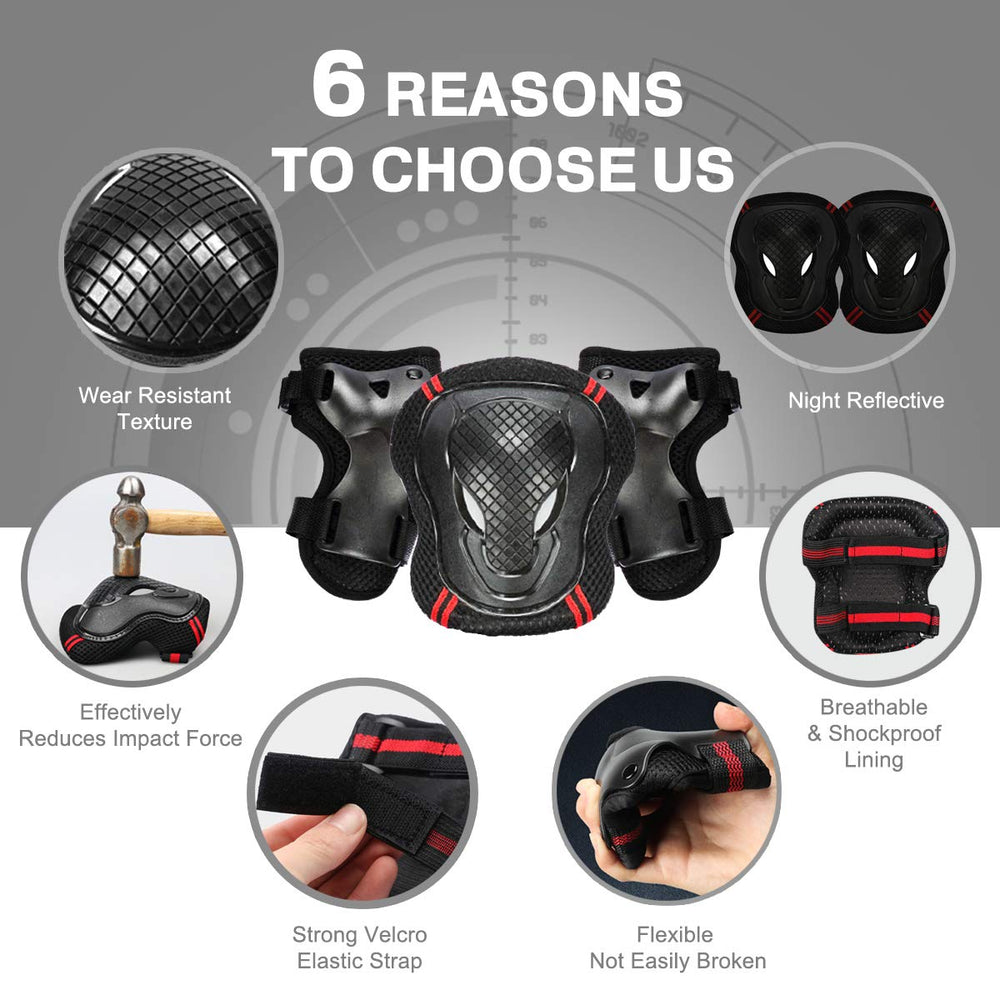 Besmall knee elbow wrist pads laid out showing full protection benefit