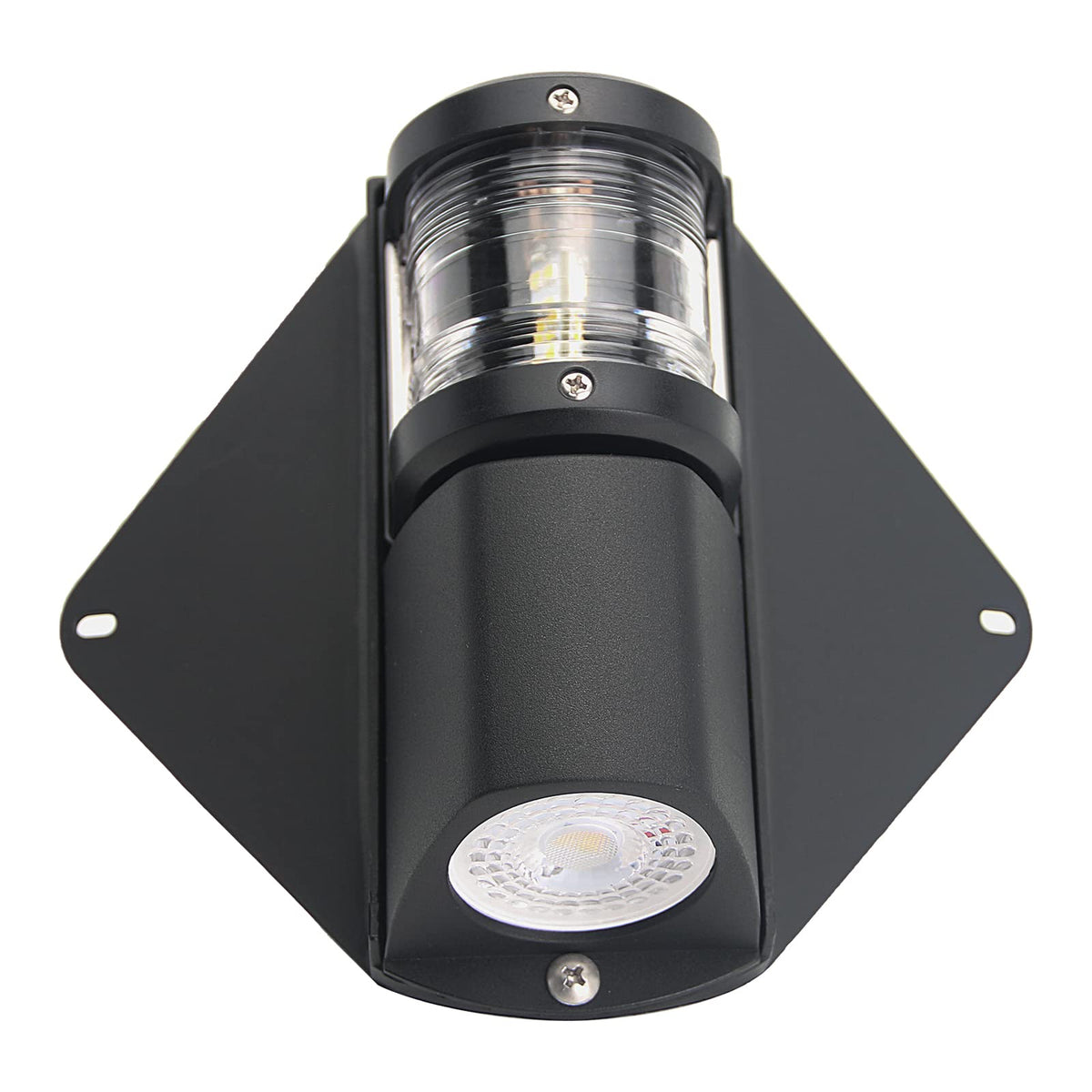 Besramtic masthead and deck light front view showing durable housing and clear lens, improves visibility