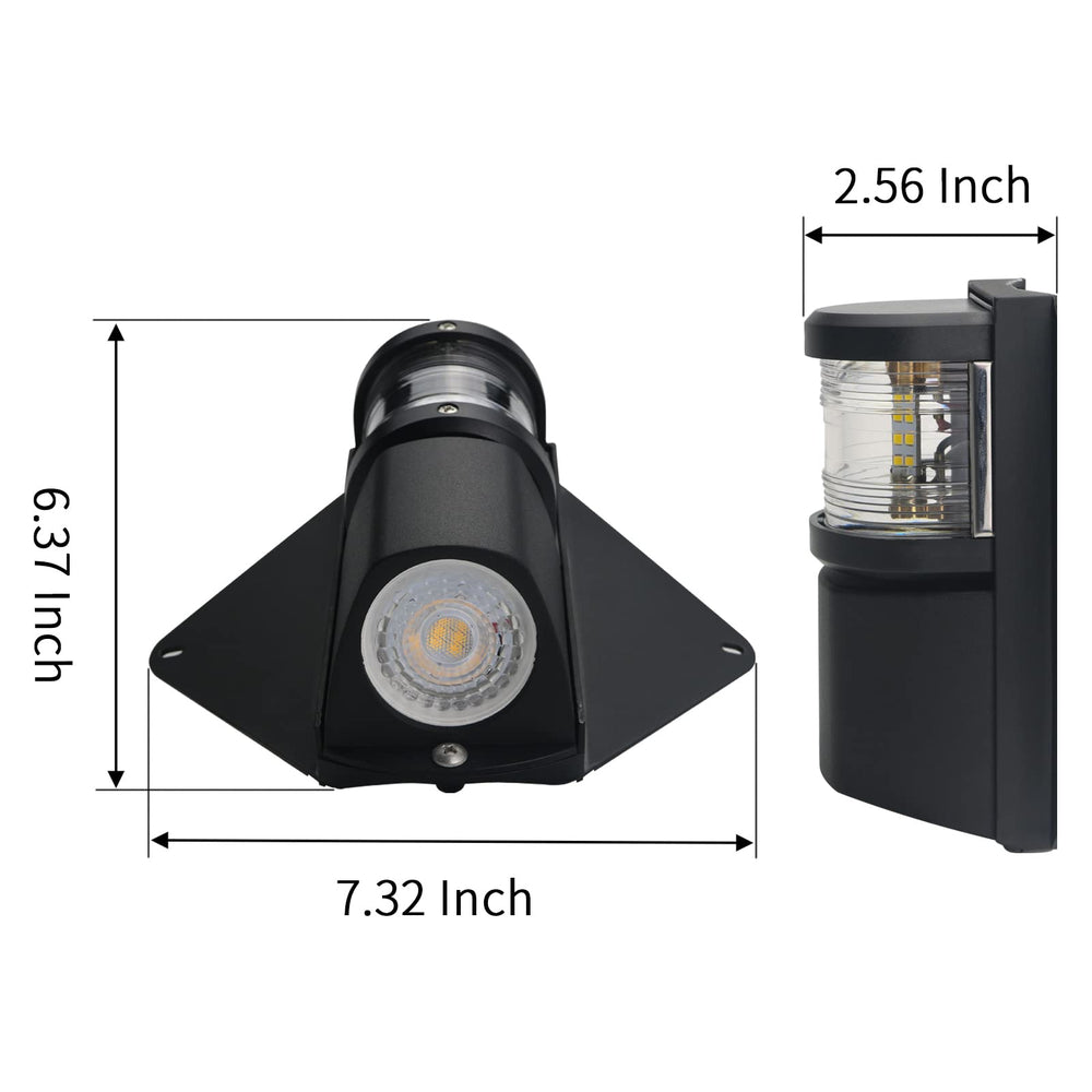 Besramtic light held in hand for scale to show compact size and easy retrofit on small boats