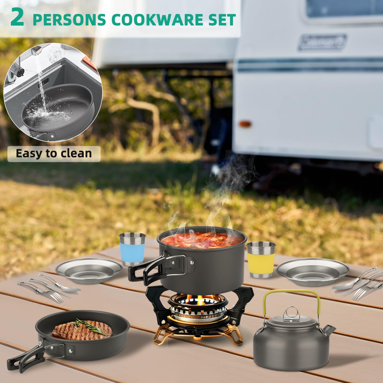 Beteray kettle boiling on a camp stove to heat water quickly outdoors