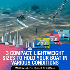 Better Boat anchor set under pontoon in sand displaying reliable holding benefit