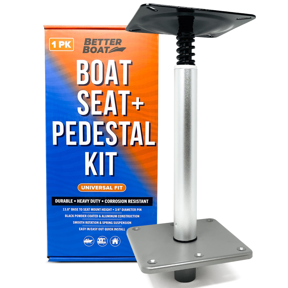 Better Boat assembled pedestal front view showing complete kit and easy installation benefit