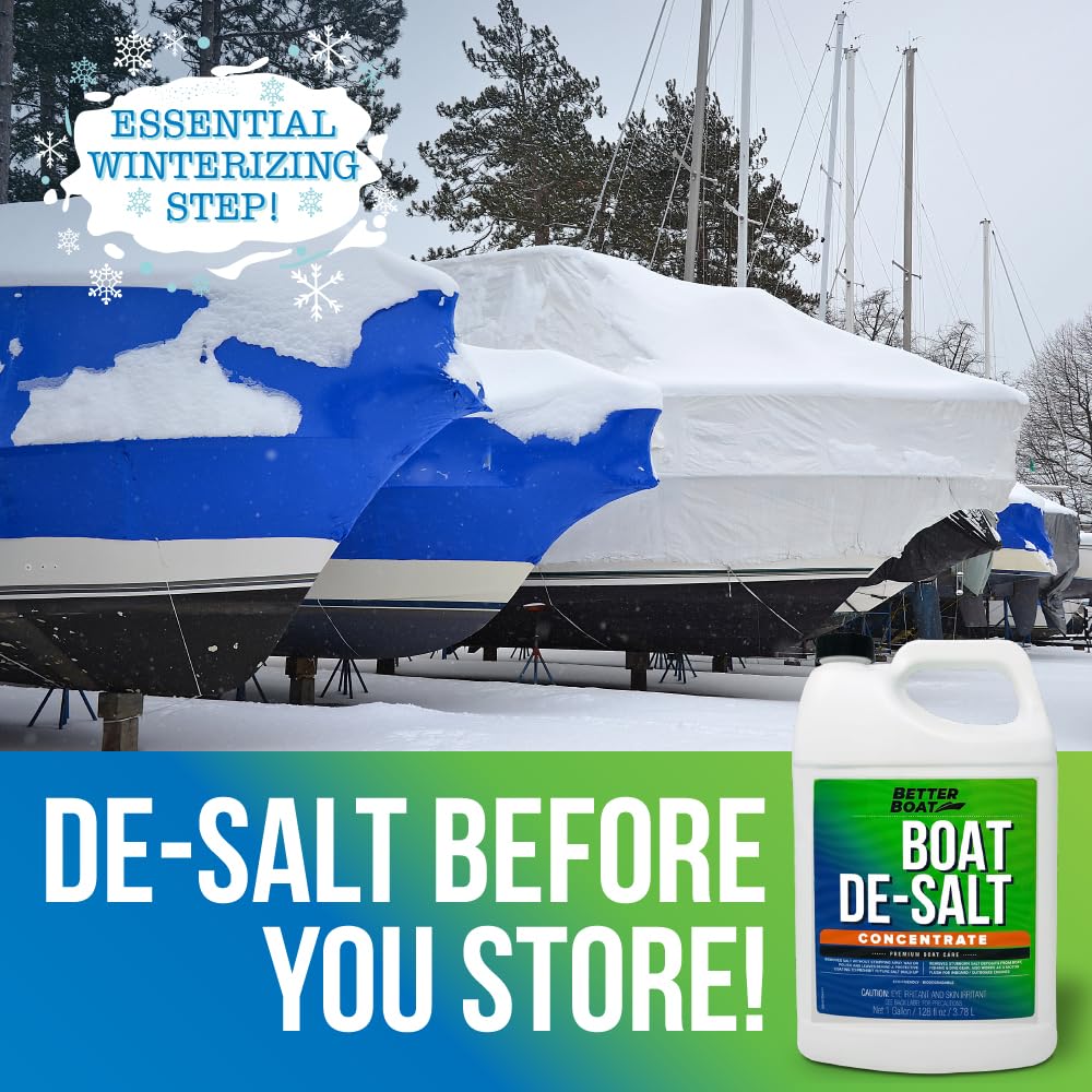 Applying Better Boat concentrate to boat hull with hose to rinse away salt