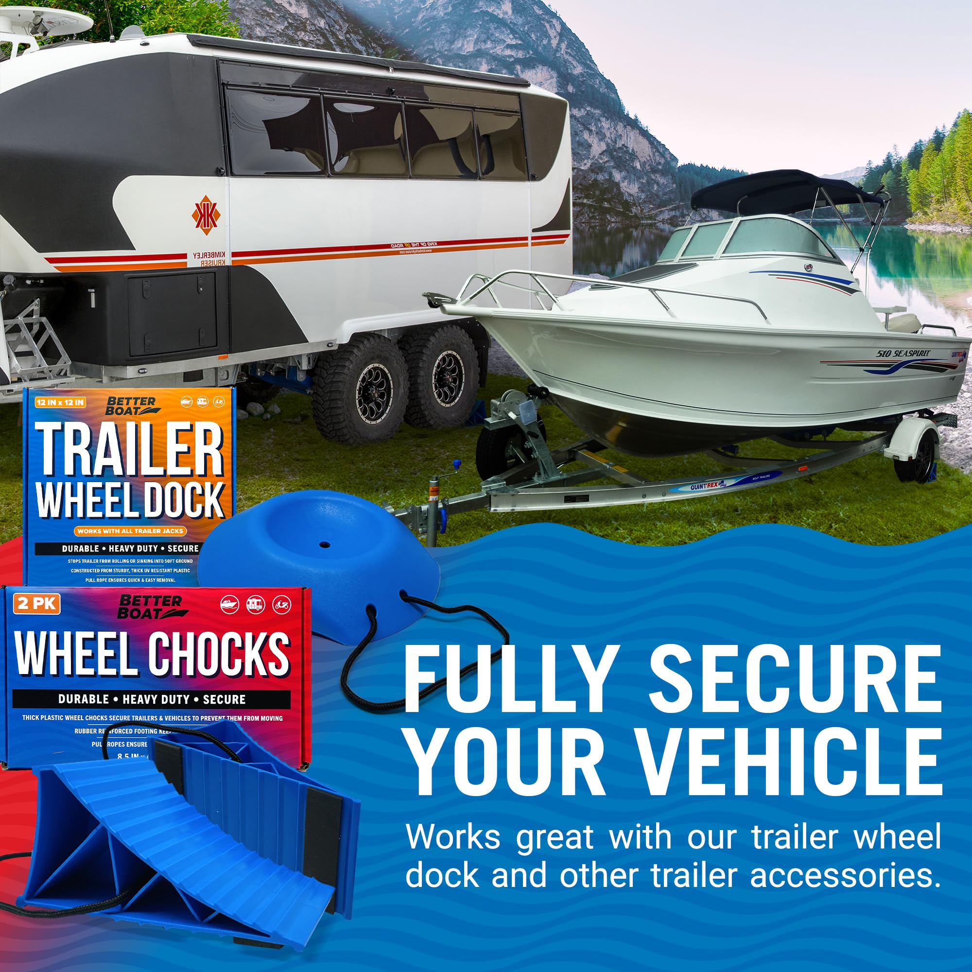 Better Boat quick-pull rope detail for easy chock removal without crawling under vehicle