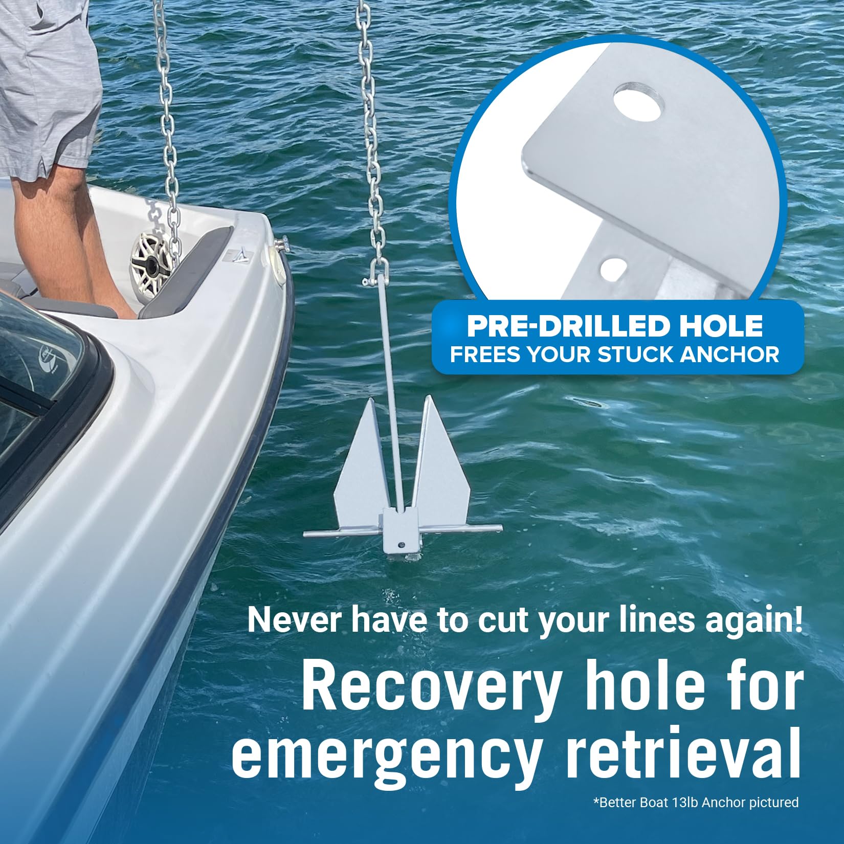 Better Boat fluke crown with recovery hole showing snag-release capability