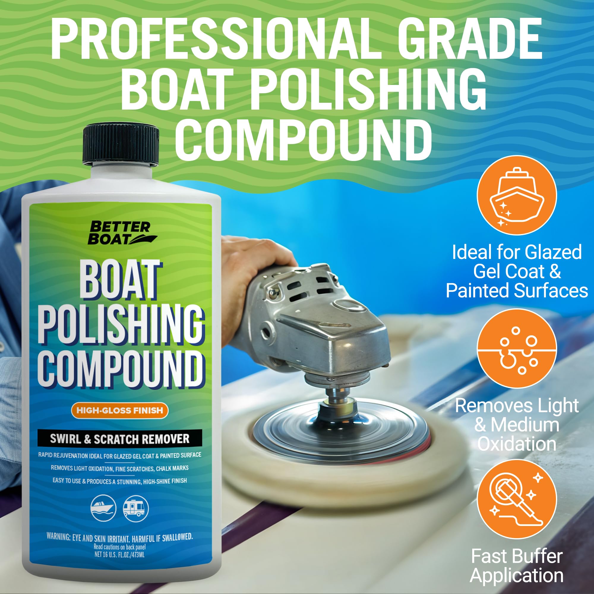 Better Boat compound on foam pad demonstrating easy machine application