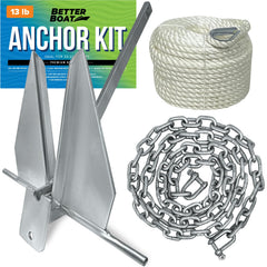 Better Boat front view of complete 13 lb anchor kit showing all components and readiness