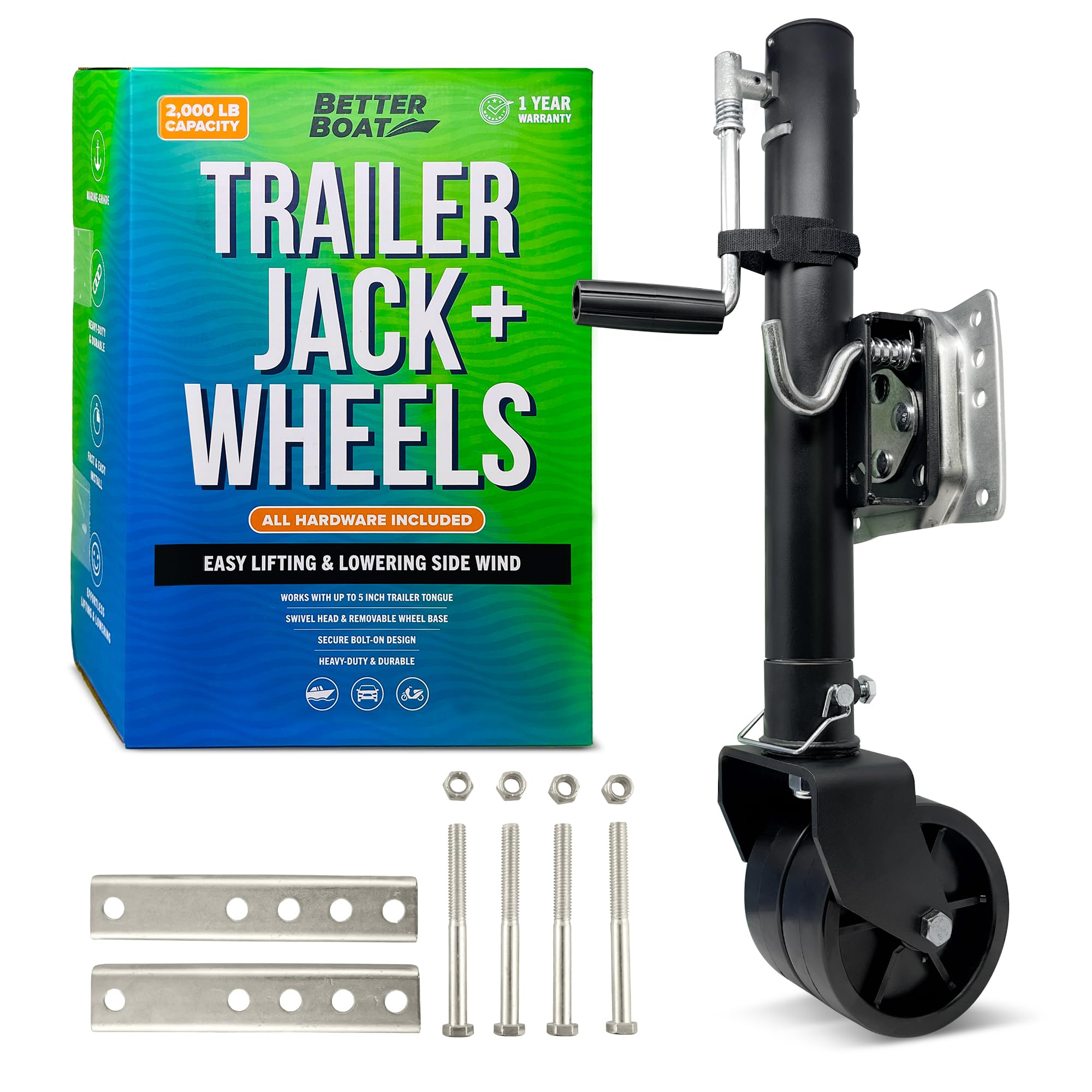 Better Boat jack mounted on trailer tongue showing easy installation benefit