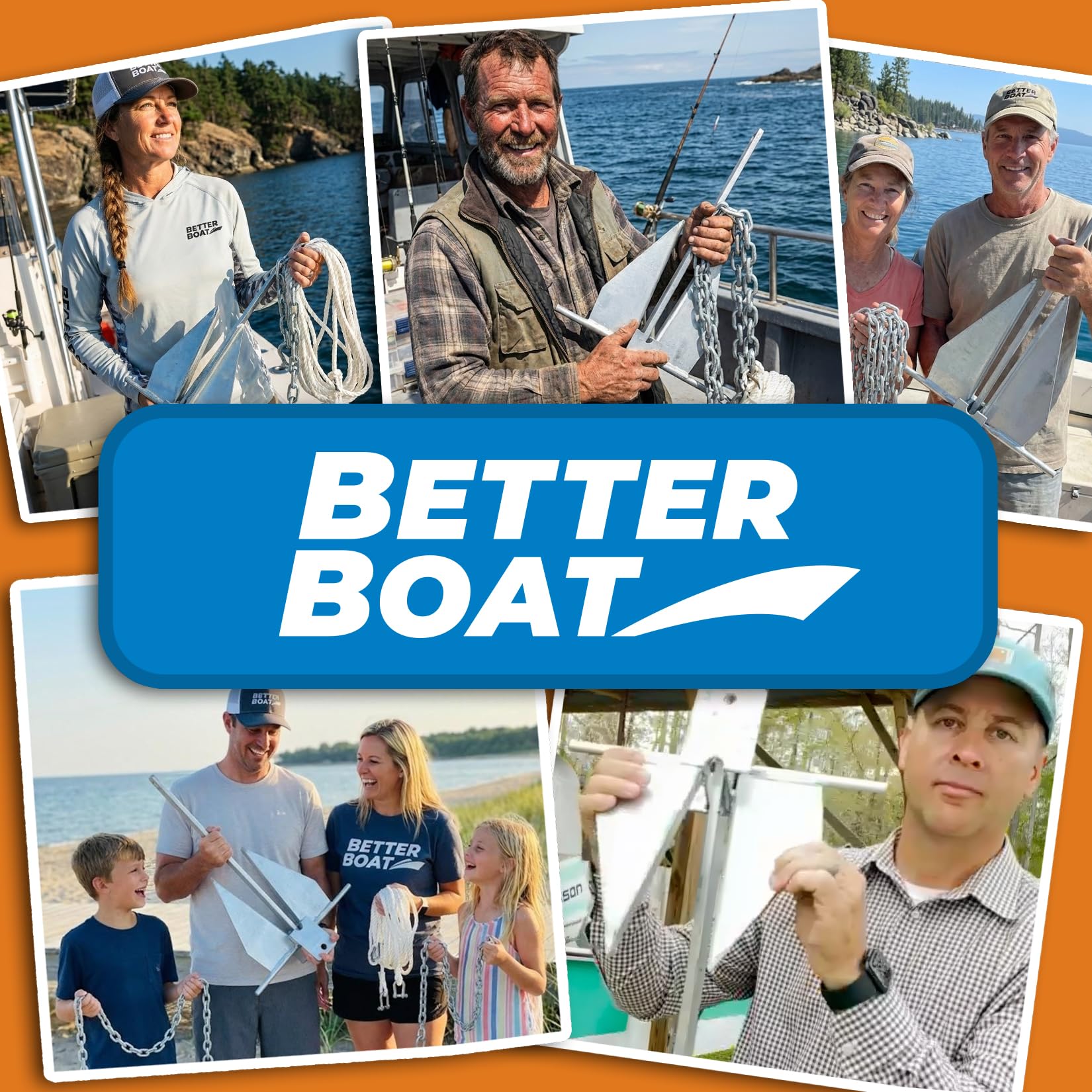 Better Boat anchored near shore with boat tethered to show real-world use and holding