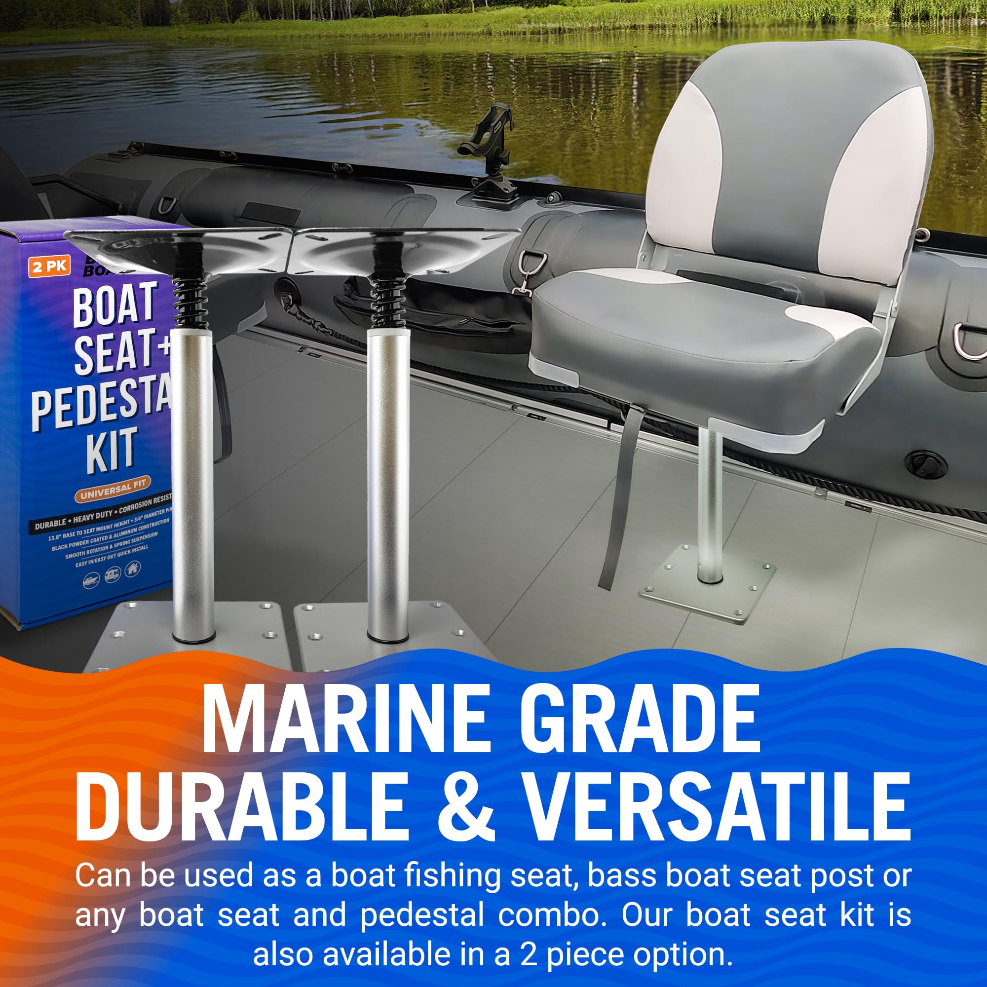 Better Boat pedestal mounted in boat demonstrating 360-degree rotation and comfort