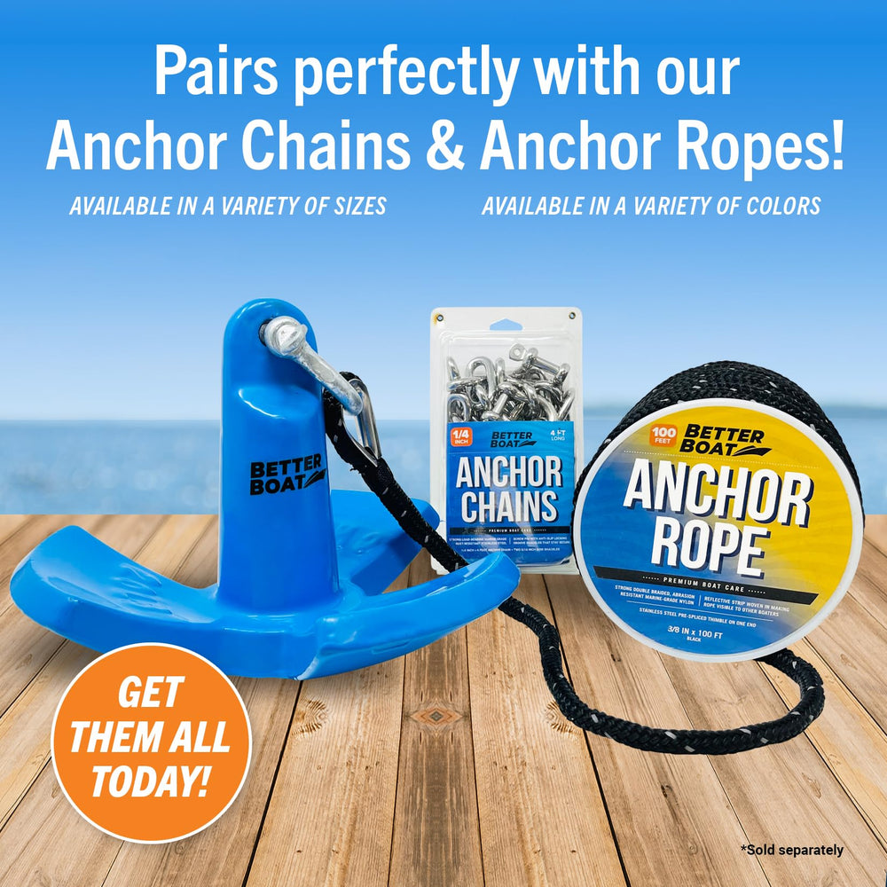Better Boat anchor next to paddle showing compact size and portability