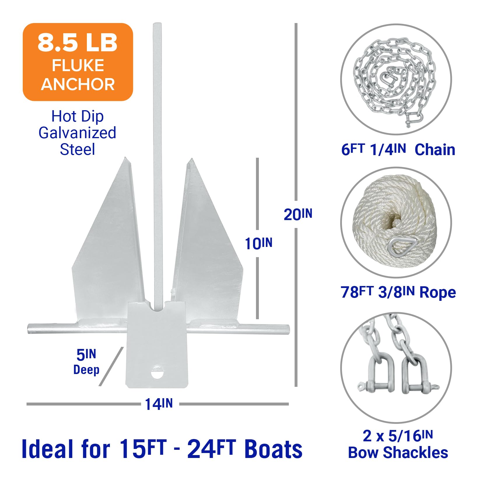 Better Boat anchor beside measuring tape showing appropriate size for 15–24ft boats