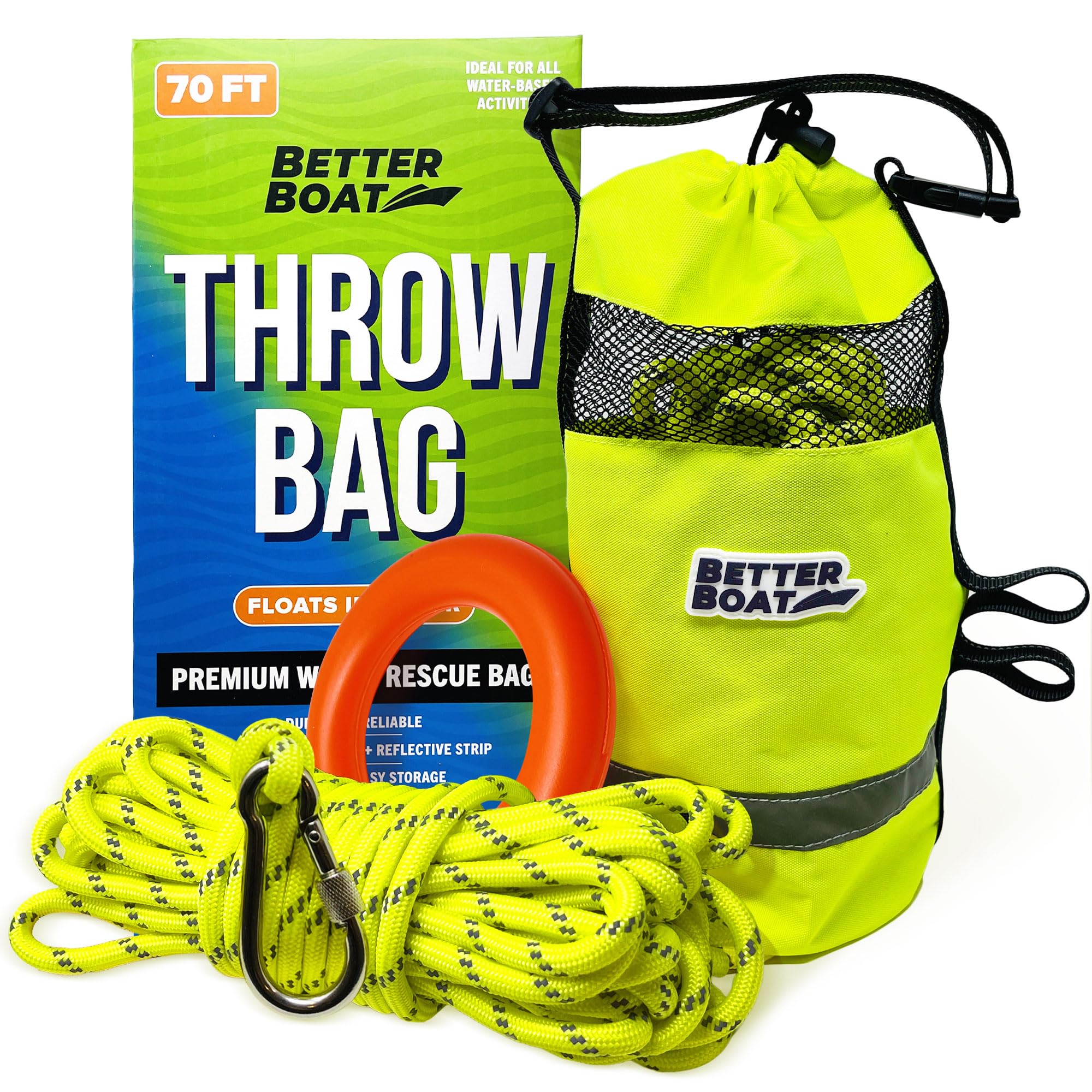 Better Boat front view of throw bag showing compact portable design and readiness