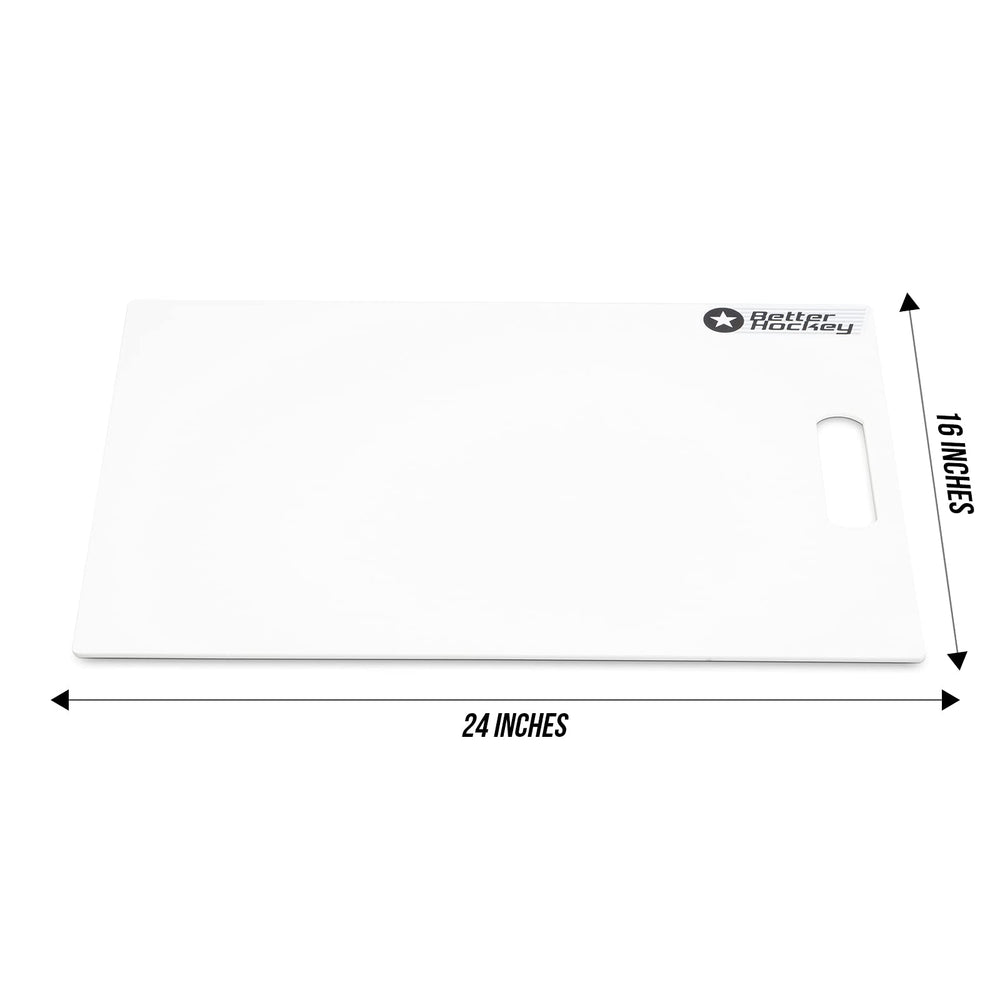 Better Hockey pad laid on backyard driveway demonstrating portable outdoor practice benefit