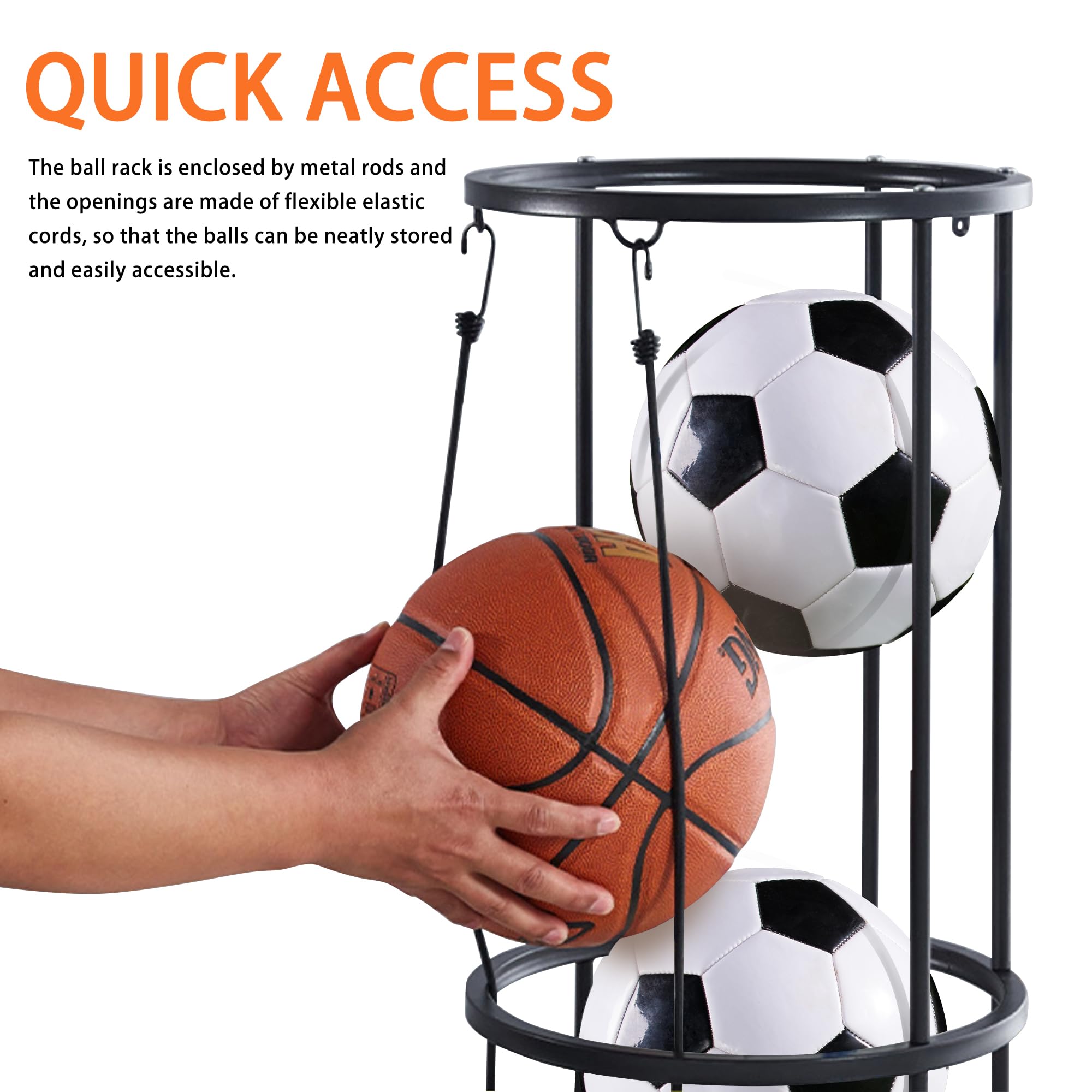 BEWITU installed in a garage holding five balls to save floor space and organize gear