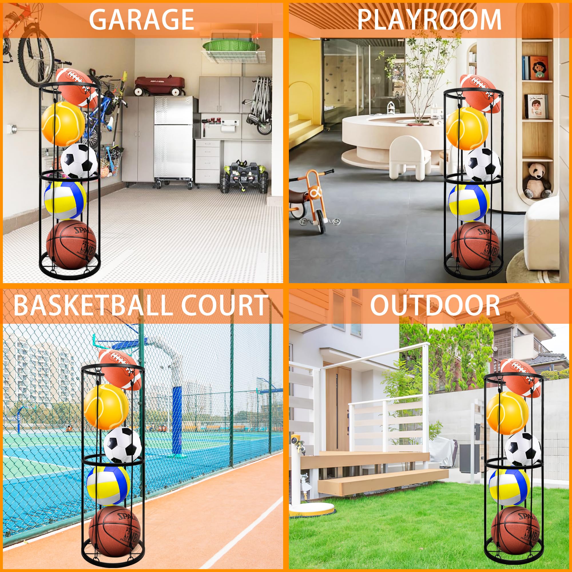 BEWITU outdoor installation mounted to post organizing sports balls at a backyard court
