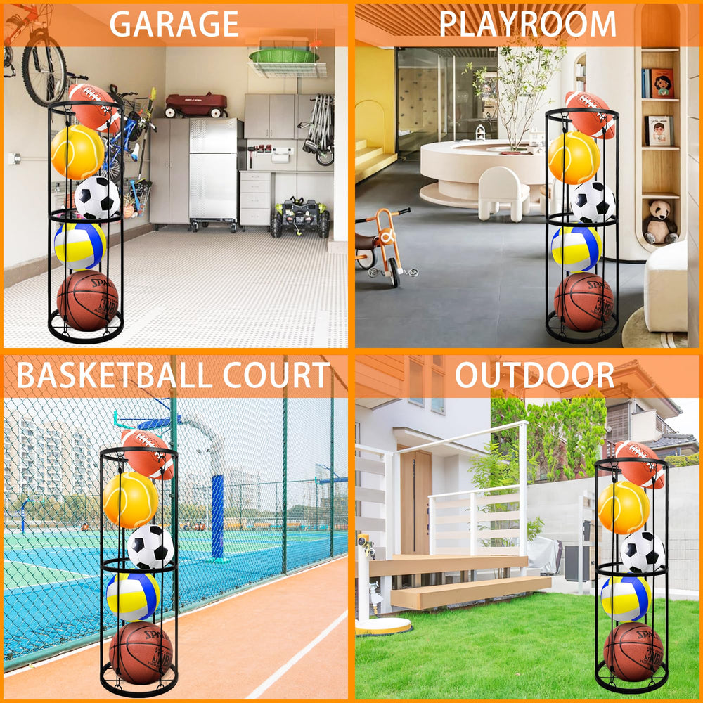 BEWITU outdoor installation mounted to post organizing sports balls at a backyard court