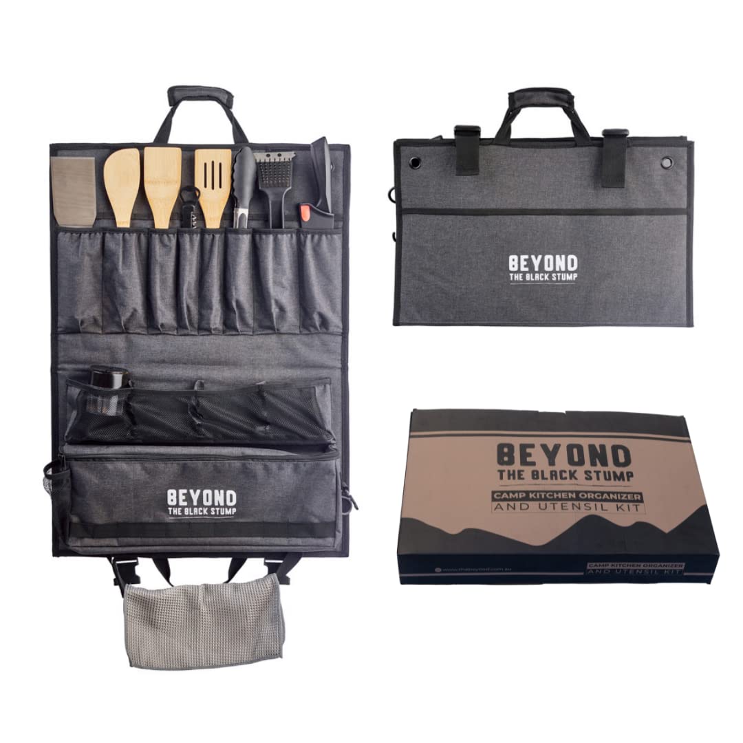 Beyond the Black Stump front view of organizer showing pockets and buckles for neat storage