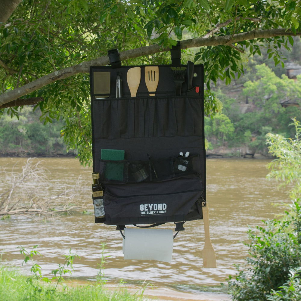 Beyond the Black Stump hidden chopping board pocket open to reveal compact, protected storage
