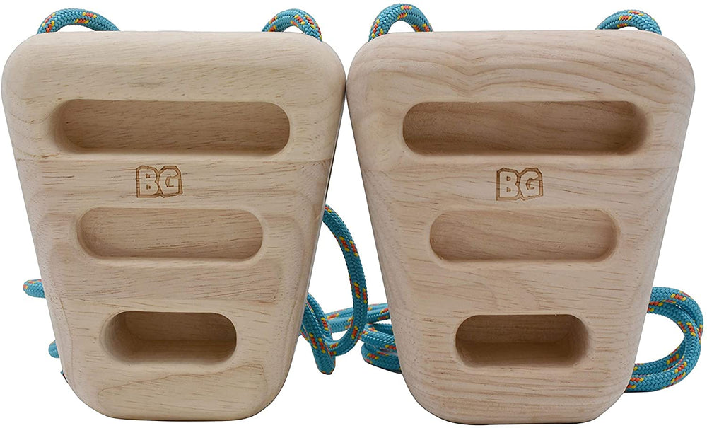 BG Climbing front view of wooden hangboard showing multiple grips and durability