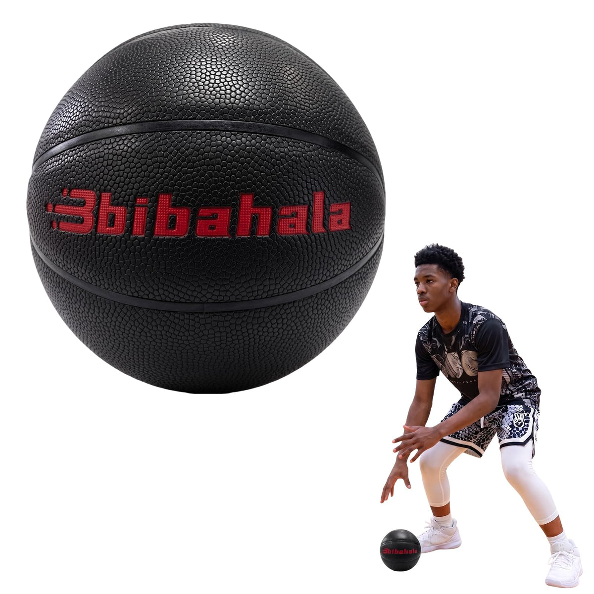 bibahala front view of Size 3 weighted basketball showing compact shape and grip benefits