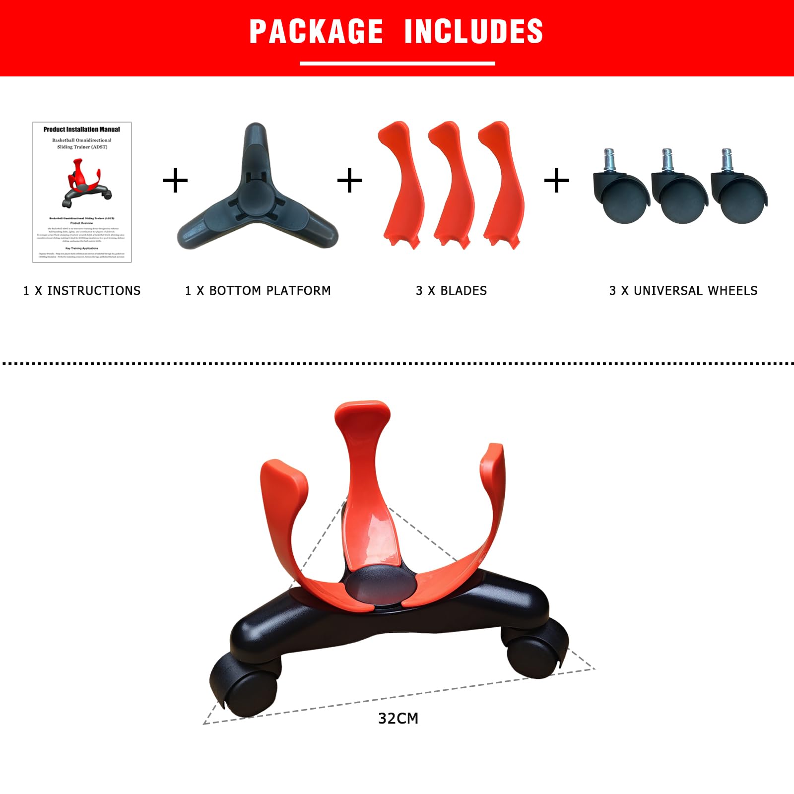 bibahala clamp beside standard basketball showing compatibility with sizes 5,6,7 benefit