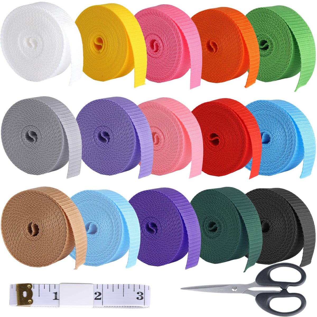 BIFZOIN front packaging showing 15 nylon webbing rolls and accessories, organized for easy use