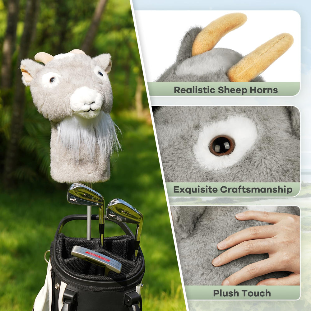 Big Crazy goat headcover long neck close-up for secure fit and stability