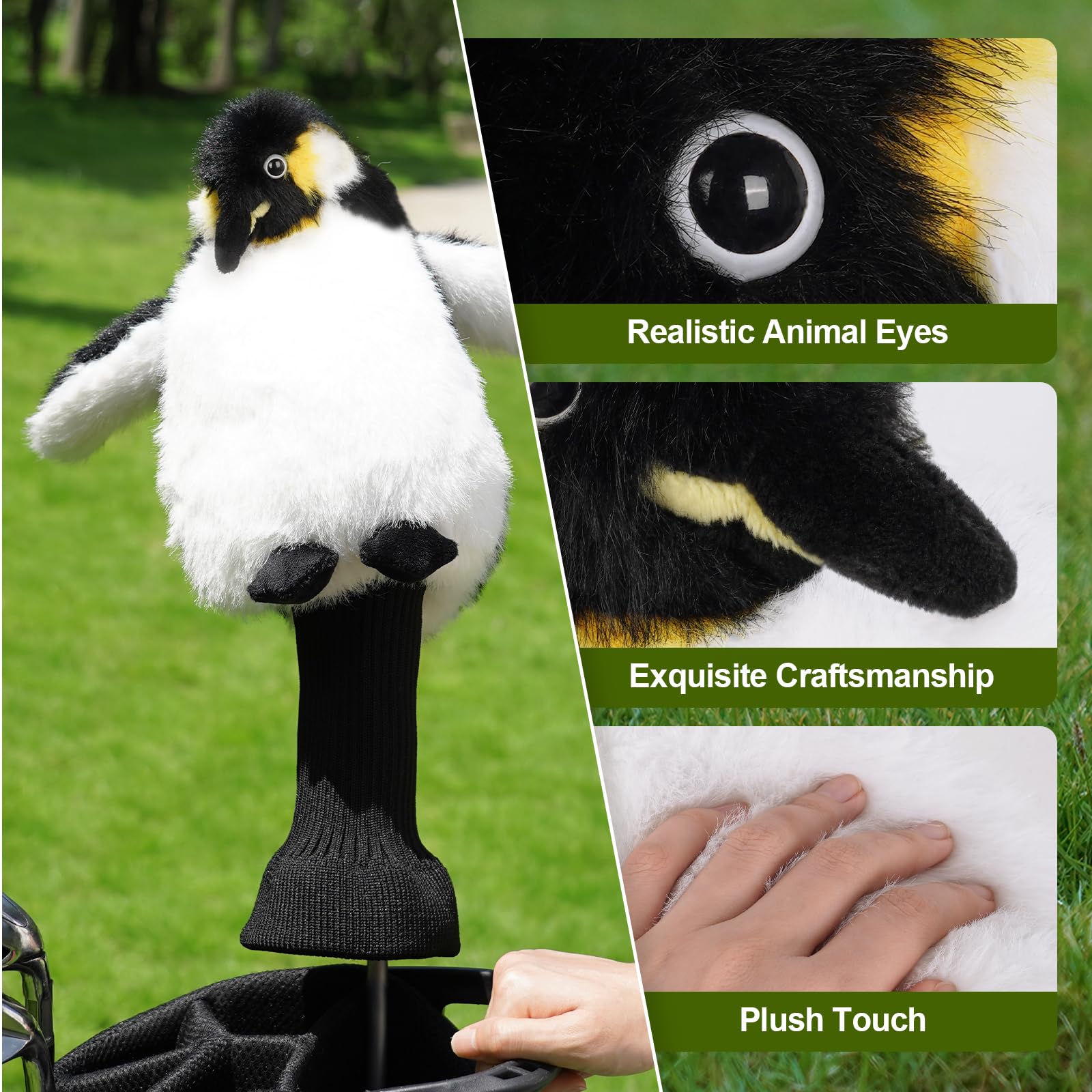 Big Crazy penguin headcover side profile highlighting plush texture and detail