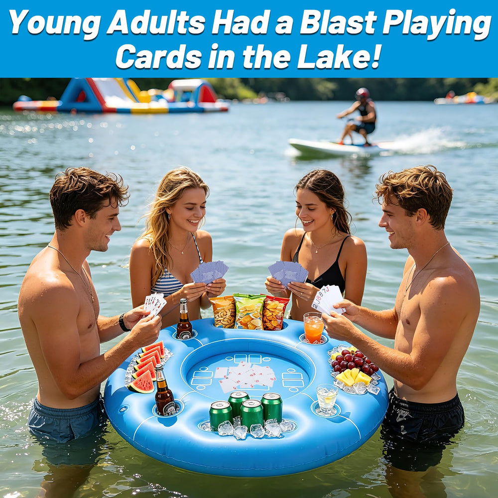 Biggun inflatable table in pool with people playing showing enhanced social fun benefit