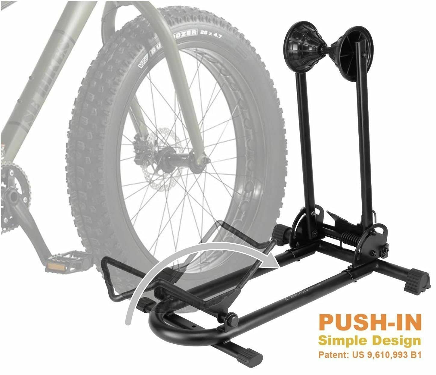 BIKE HAND close-up of wheel cradle showing secure three-point hold benefit