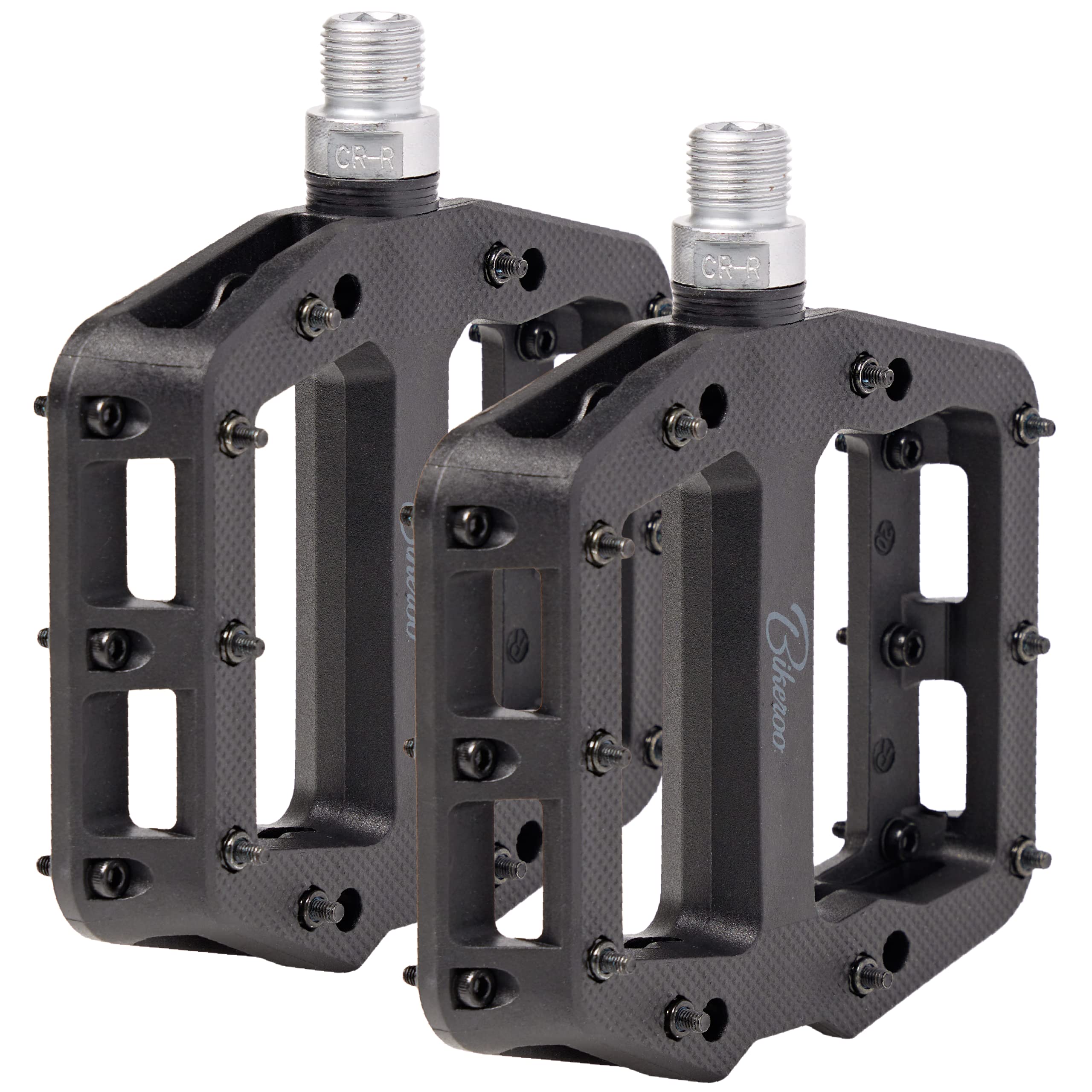 Bikeroo front view of black platform pedal showing shape and grip