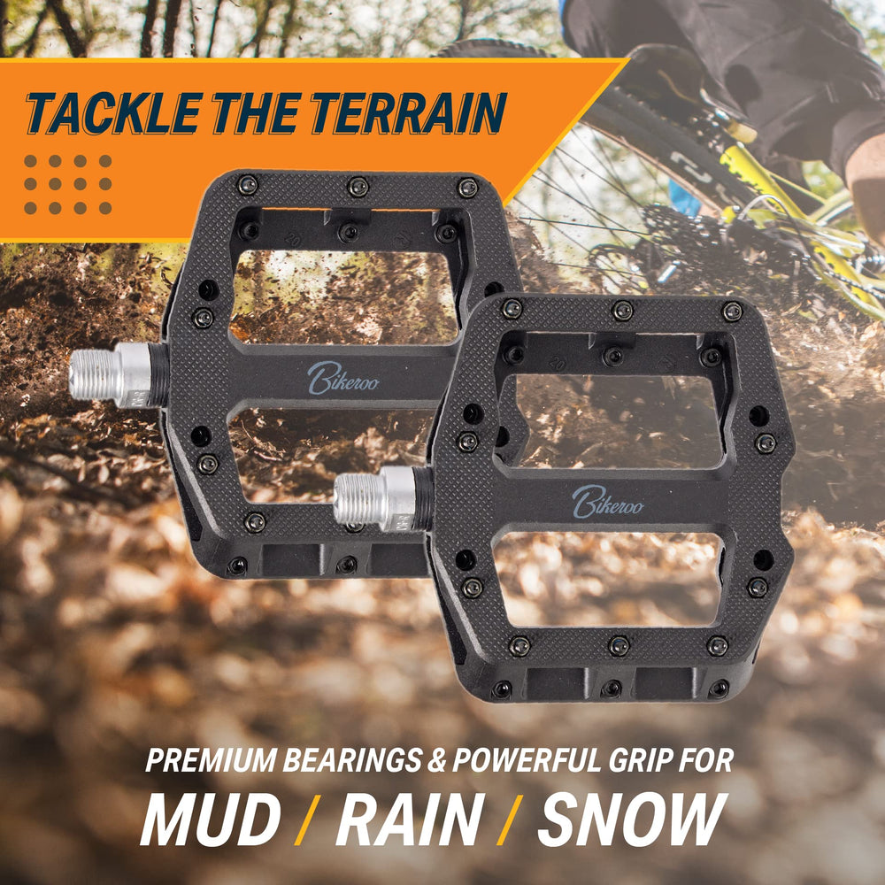 Bikeroo pedal mounted on bike in trail setting demonstrating stability
