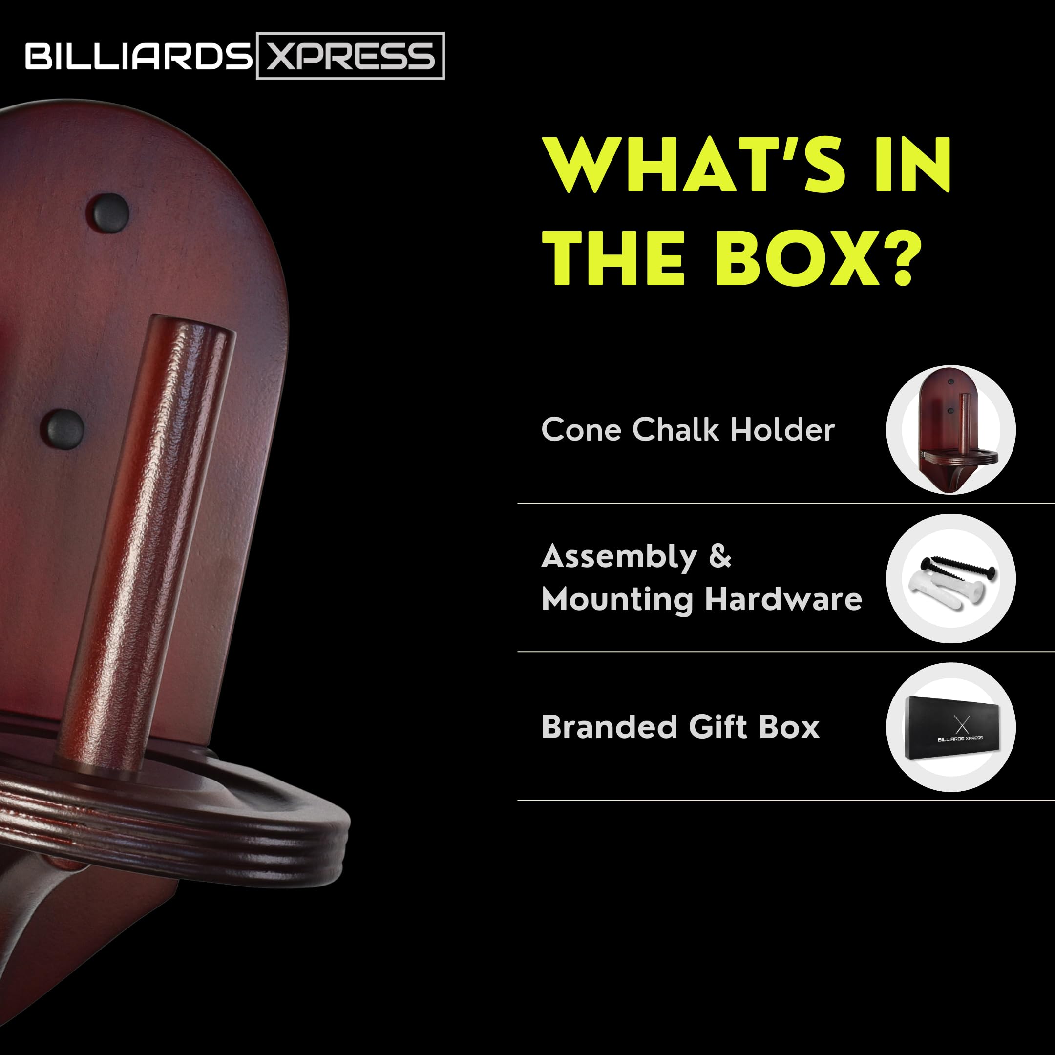 BILLIARDS XPRESS side profile illustrating 8 inch depth and stable hold