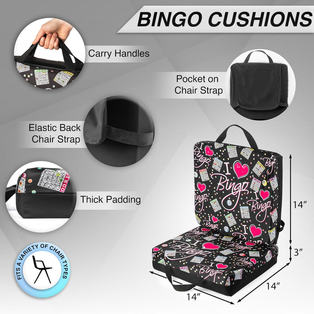 Bingo Innovation carrying handles and cushion folded compactly for easy transport