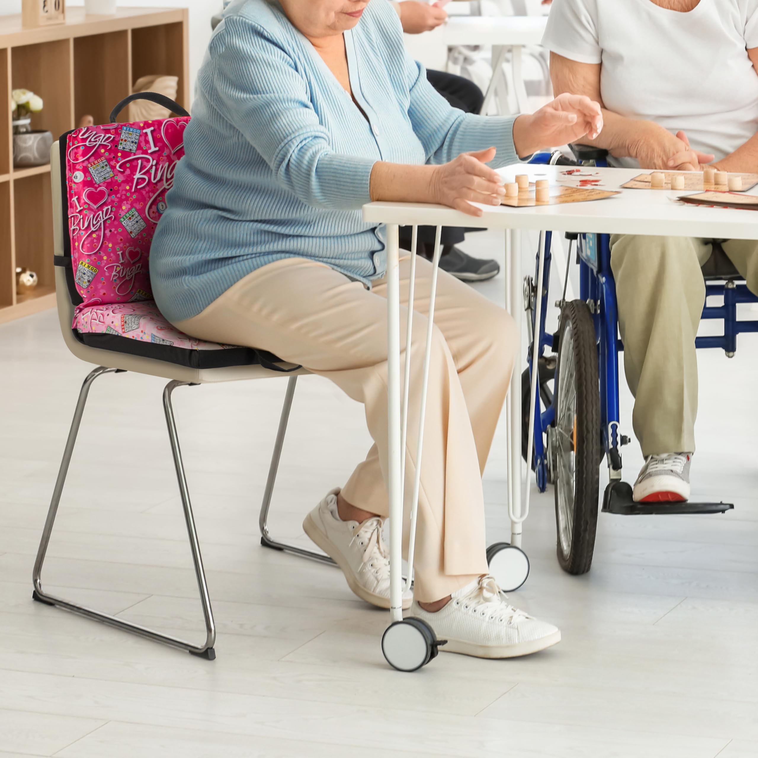 Bingo Innovation cushion in use on a bingo chair improving seating comfort