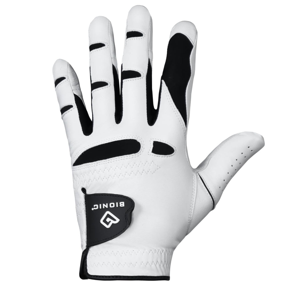 Bionic glove front packaging showing sleek white Cabretta leather and brand logo for premium feel