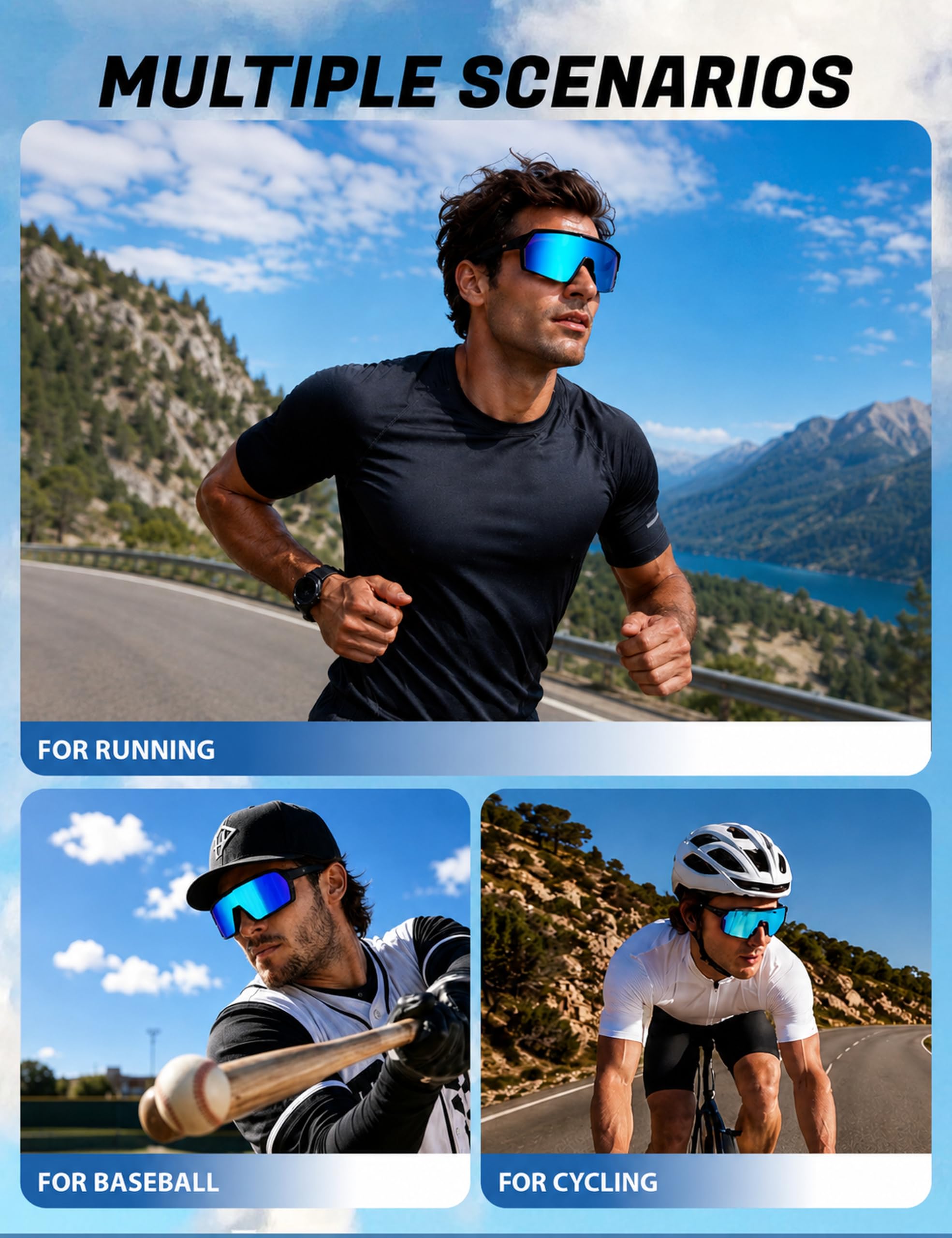 BIRCEN sunglasses worn by cyclist in motion, reduced glare benefit