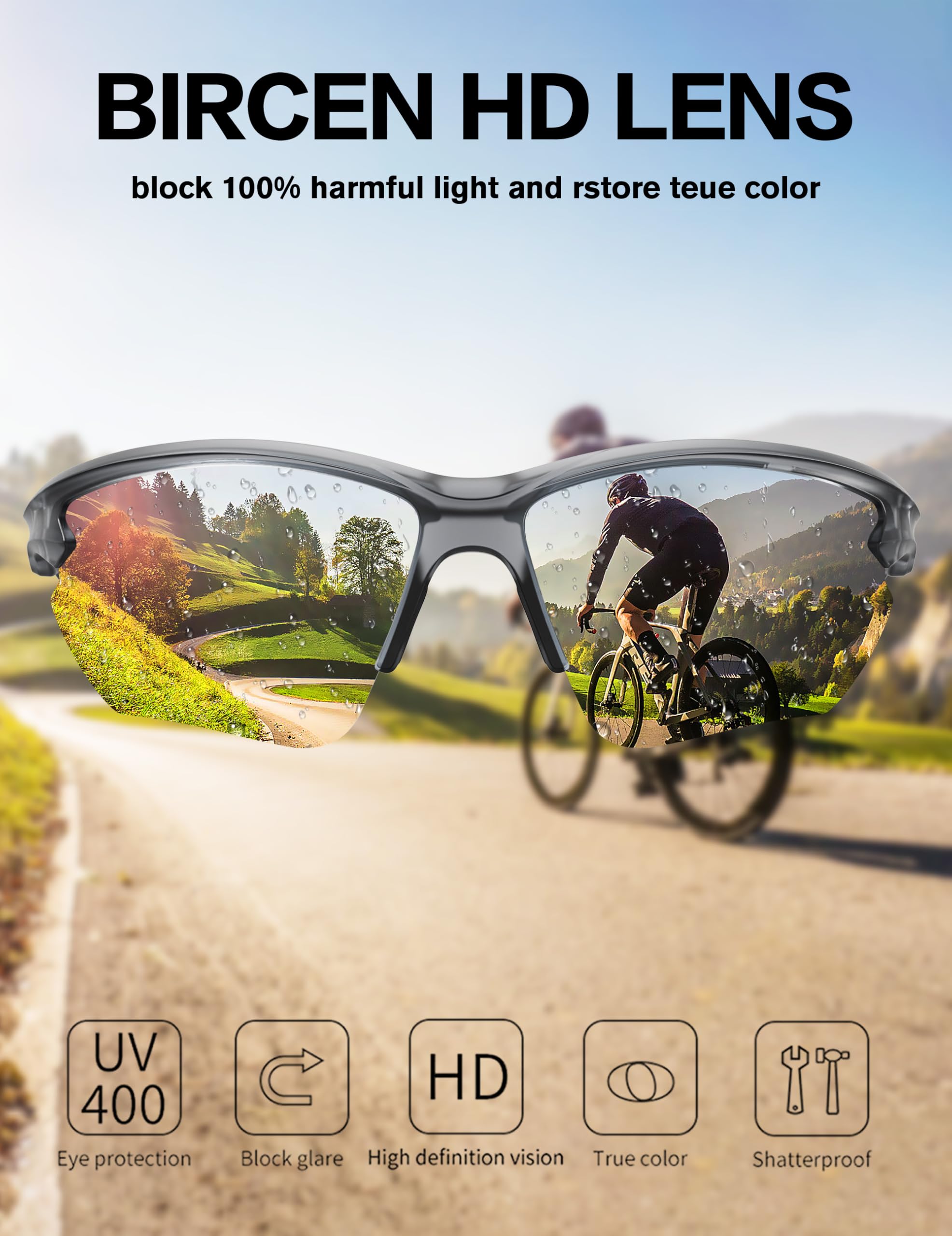 BIRCEN sunglasses on cyclist highlighting stable fit and wind protection