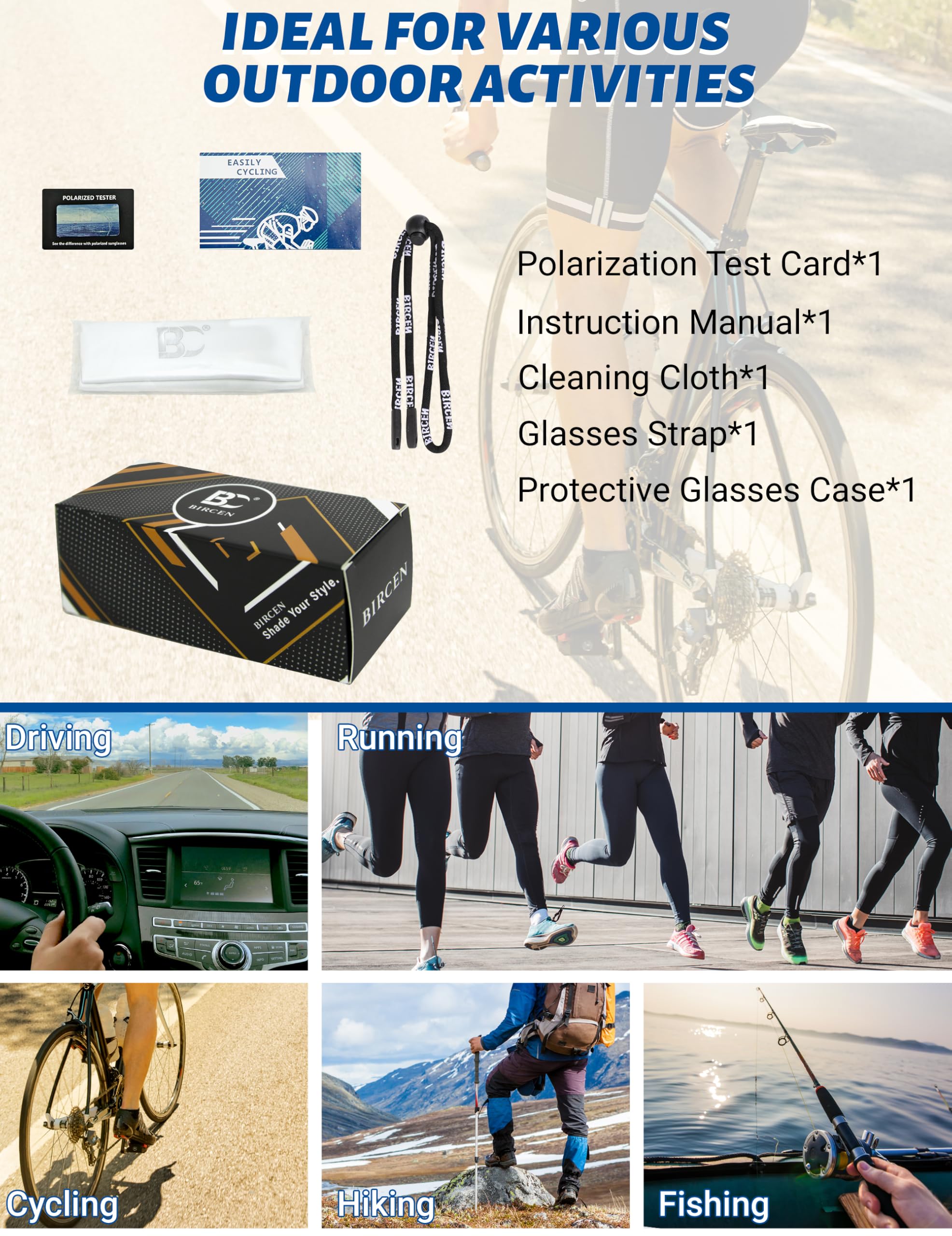 BIRCEN boxed packaging with cleaning cloth and accessories for multi-sport use
