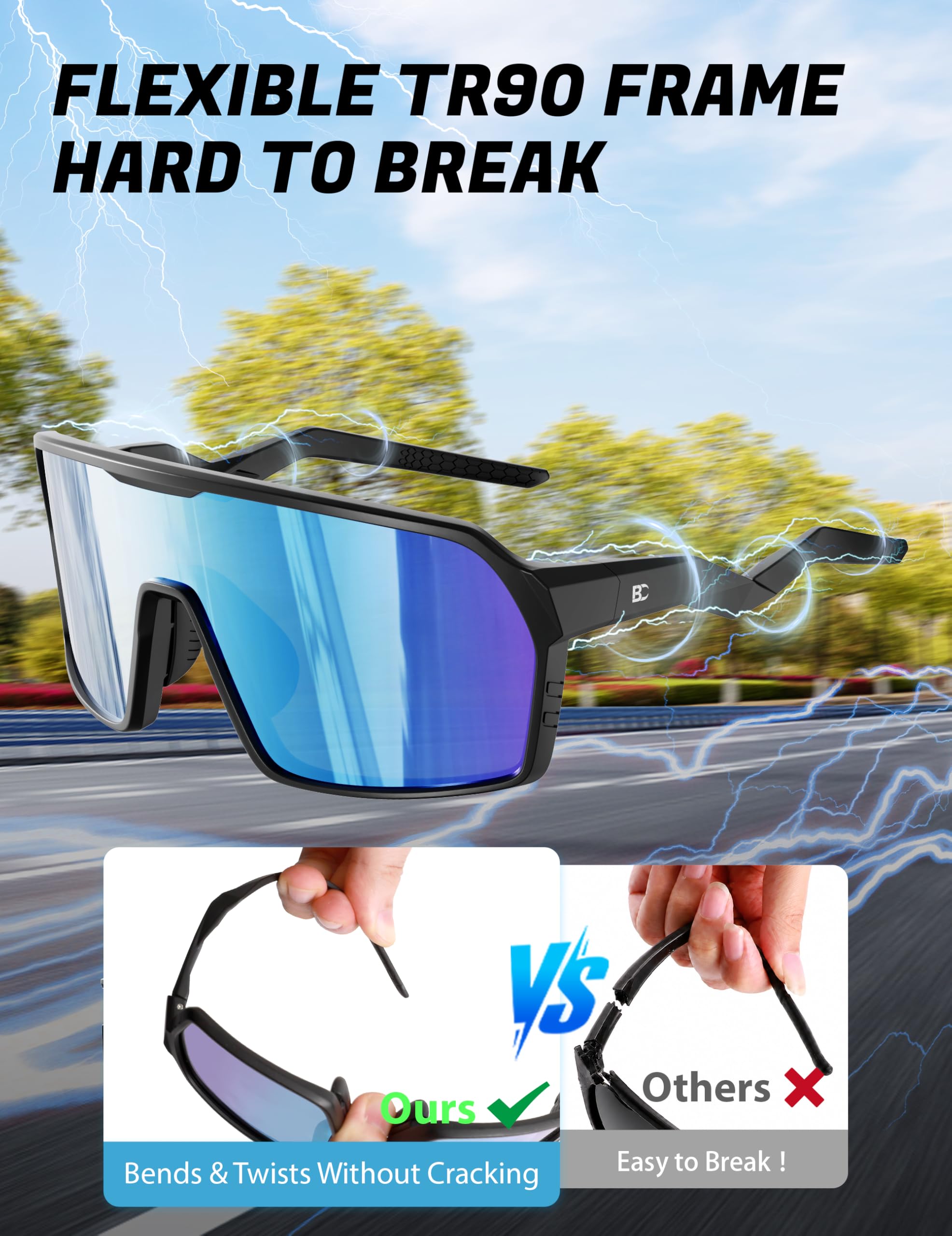 BIRCEN sunglasses in hand showing lightweight scale, comfort benefit