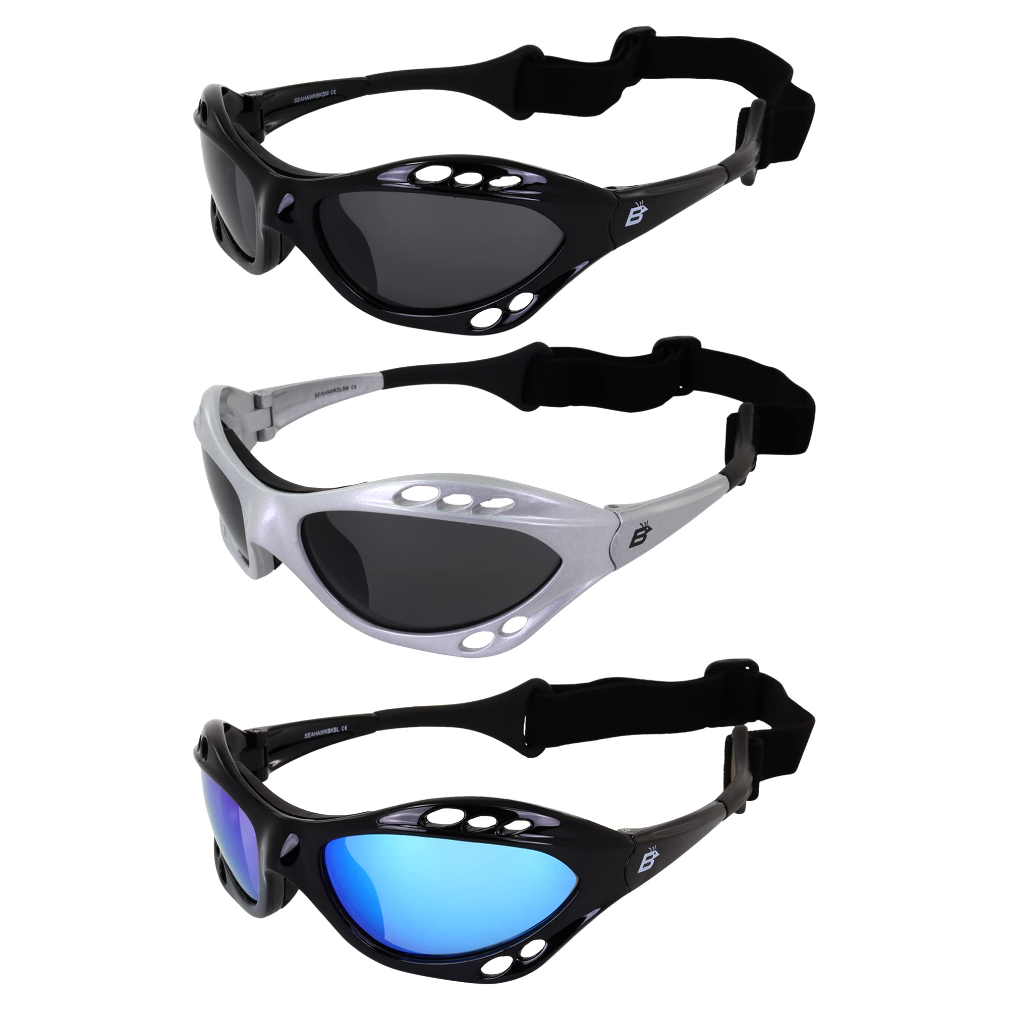 Birdz Seahawk front view showing three-frame colors and fit benefit