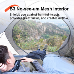 BISINNA tent door with dual zippers allowing easy access and gear handling